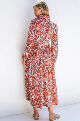 Vestido de manga comprida estampado com entalhe