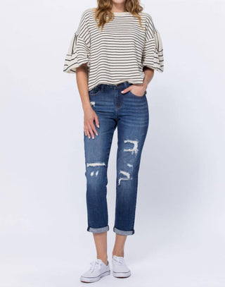 Judy Blue - Calça Jeans Boyfriend com Patch Térmico