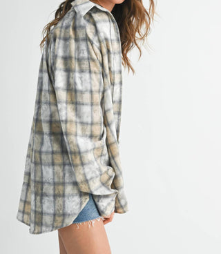 Aemi + Co - Camisa feminina de flanela lavada Laura Plaid