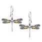 18k Yellow Gold and Sterling Silver Dragonfly Motif Drop Earrings
