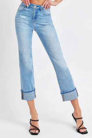 Risen - Calça Jeans Reta com Punhos e Cintura Alta