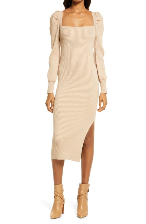 Charles Henry Square Neck Tie Back Puff Sleeve Sweater Dress