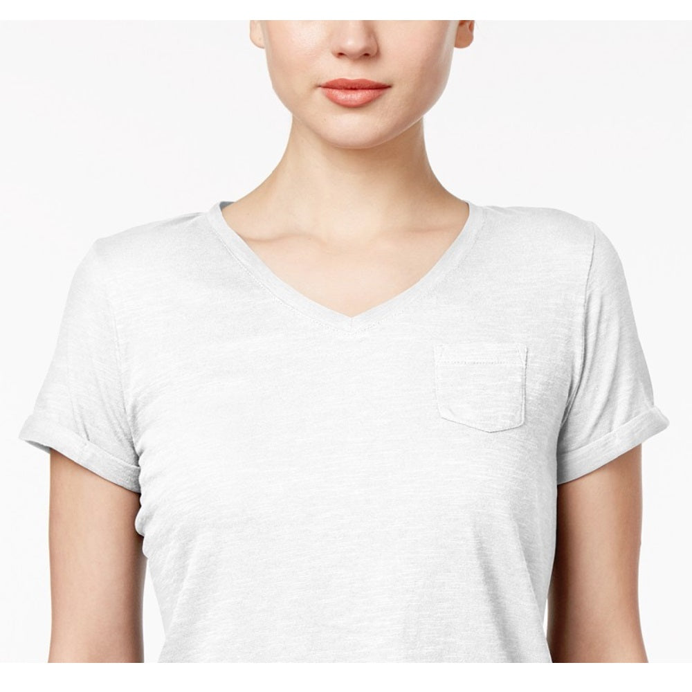 Camiseta feminina de algodão com bolsos Style &amp; Co, branca brilhante, tamanho grande