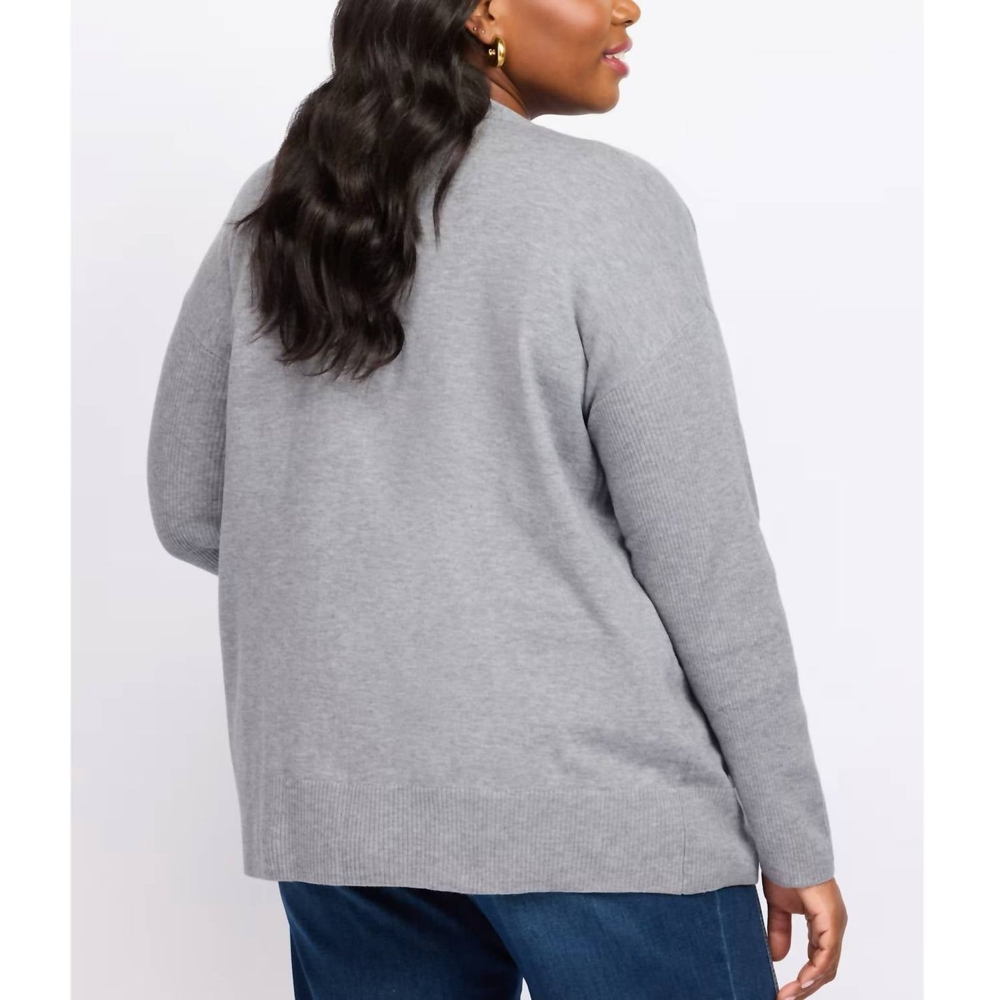 Bobeau - Button Front Cardi Pocketed Preppy Sweater - Plus