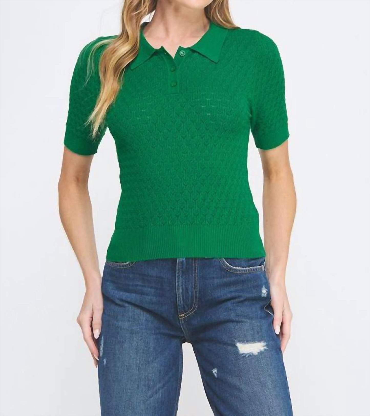 Allie Rose - Tasha Soft Collared Pointelle Knit Top