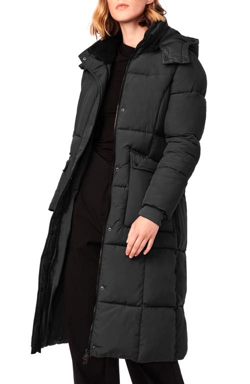 Bernardo Quilted Recycled Polyester Longline Puffer Jacket in Black, Size Large