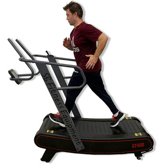Esteira comercial curva autogerada CT400 da SB Fitness Equipment com display