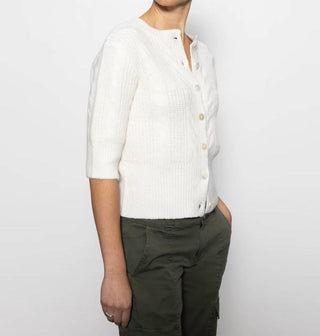 Santuário - Cardigan Cotovelo Fuzzy Cable
