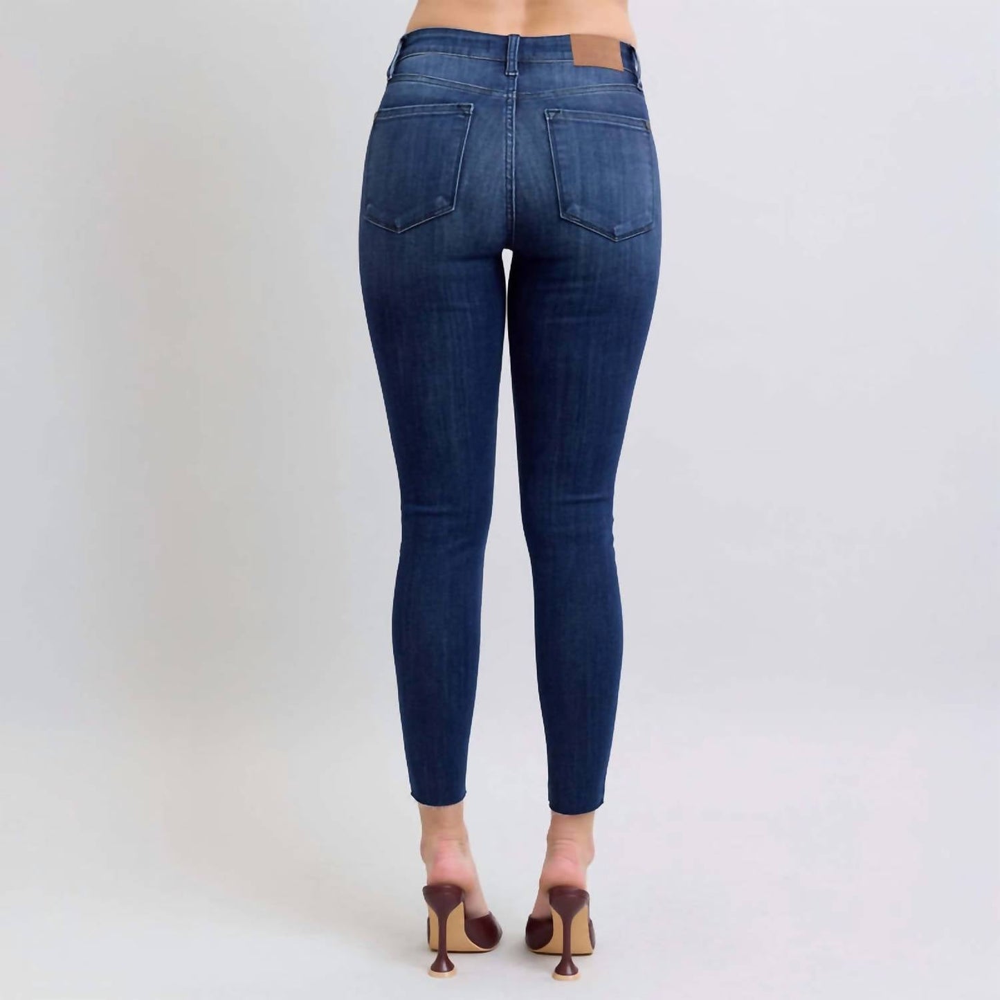 Judy Blue - Mid Rise Raw Hem Skinny Jeans
