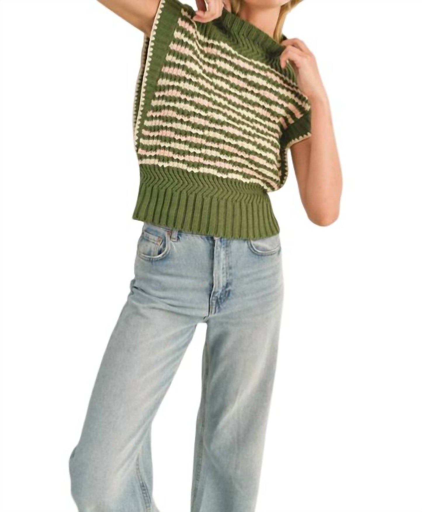 &Merci - Contrast Stitch Mock Neck Sweater Vest