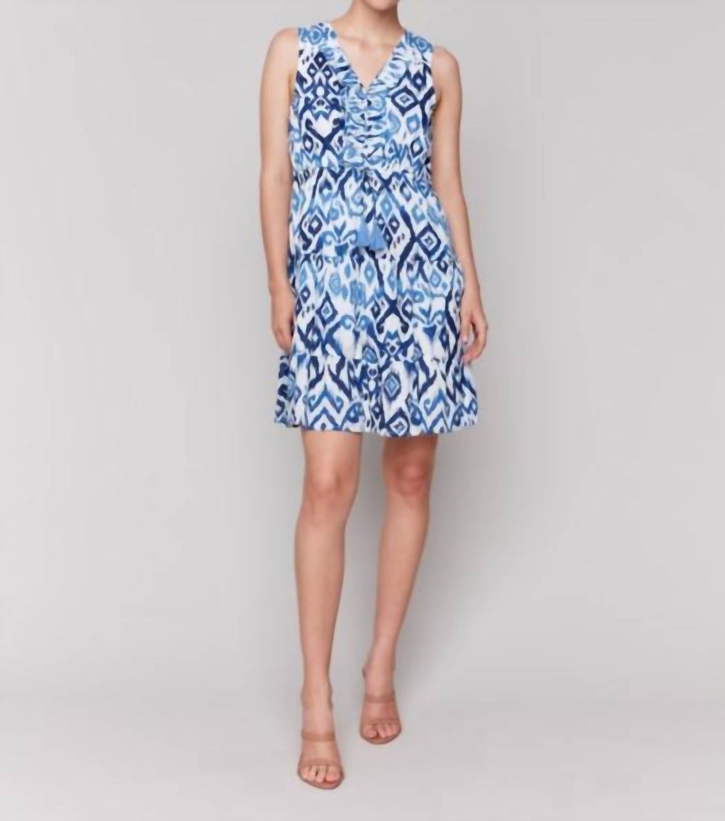 Charlie B - Printed Sleeveless Cotton Ruffle Dress