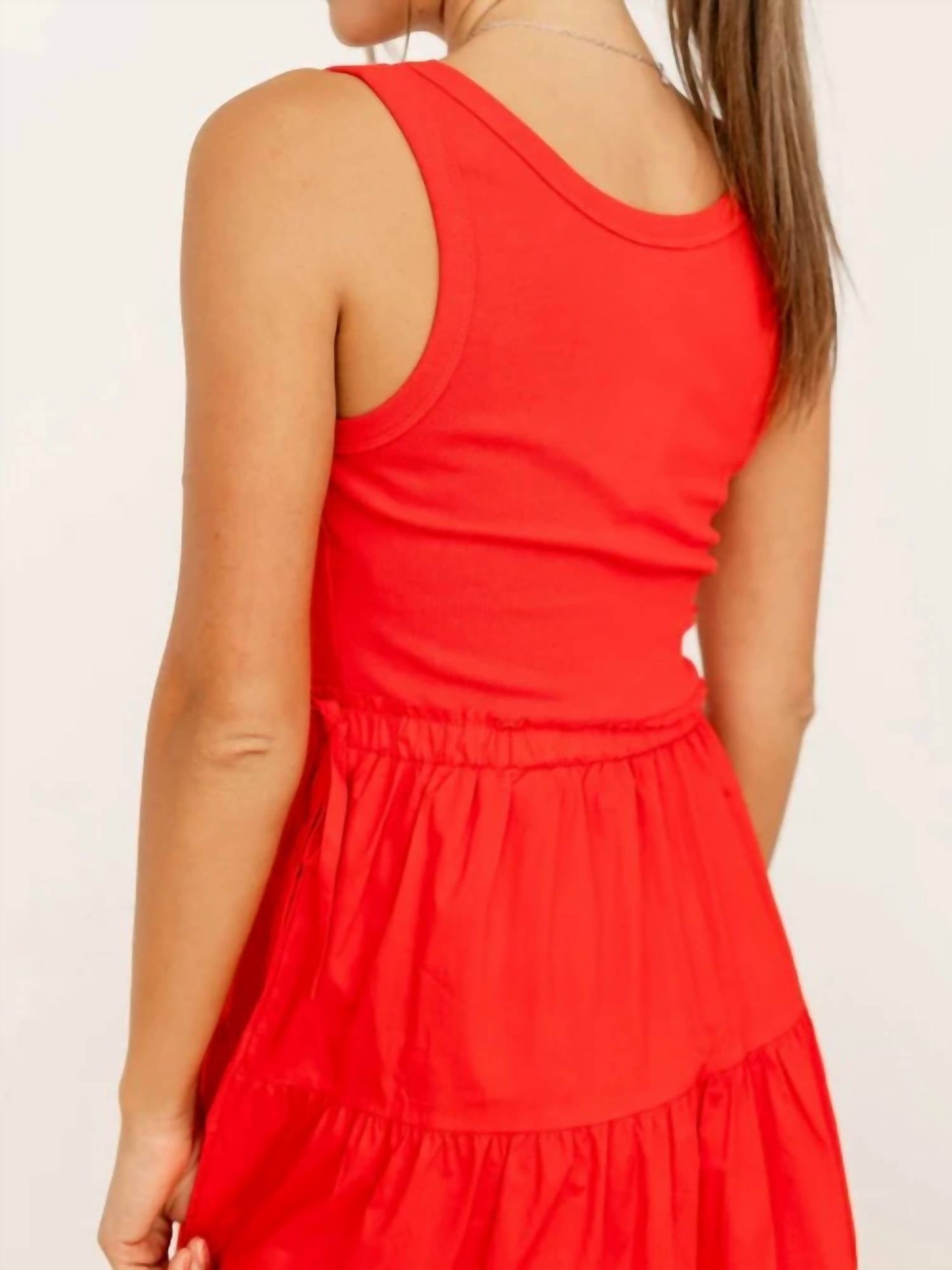 Skies Are Blue - Knit Tank Poplin Skirt Midi Dress