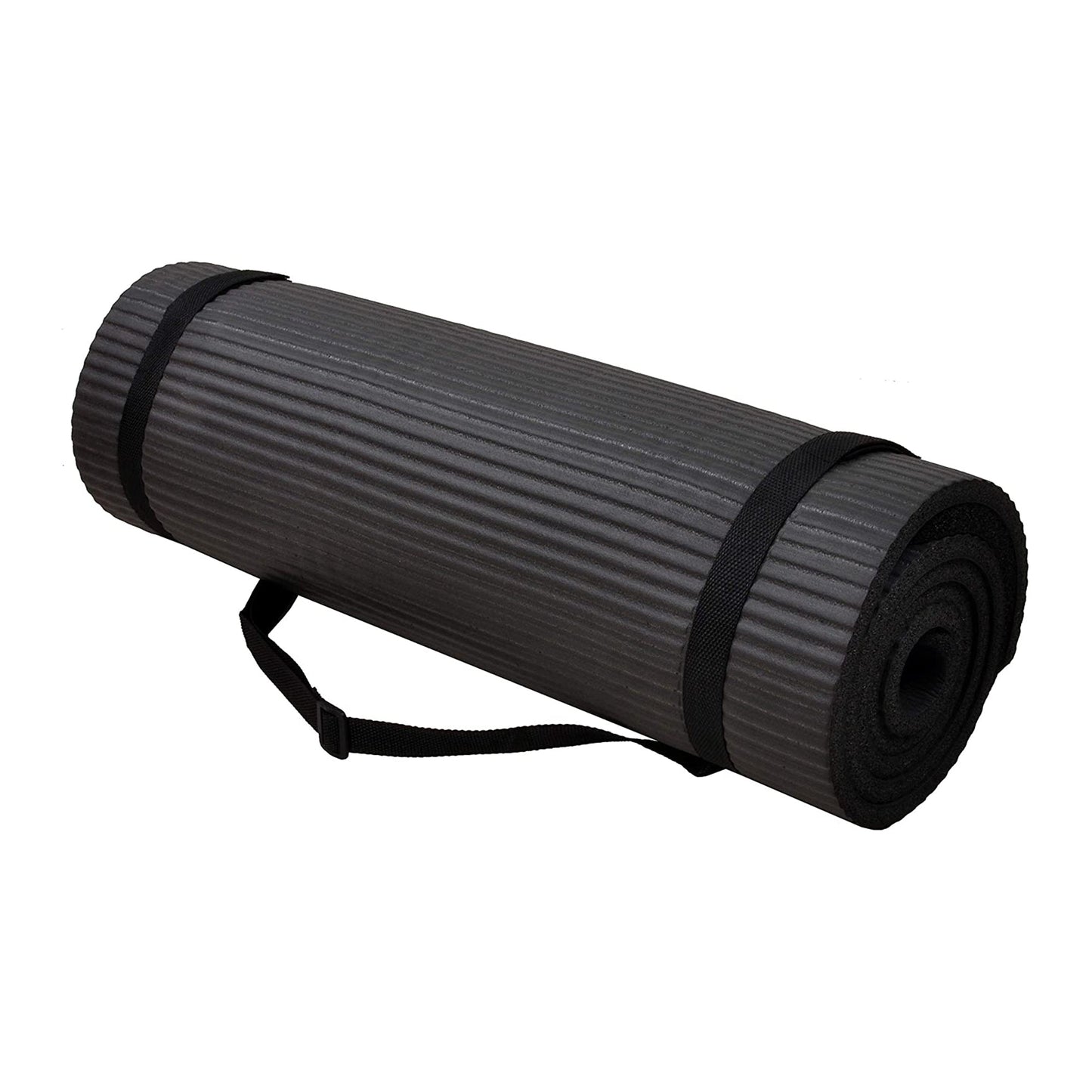 Tapete de ioga BalanceFrom Fitness GoYoga+ 71 x 24 pol. com joelheira e alça, preto