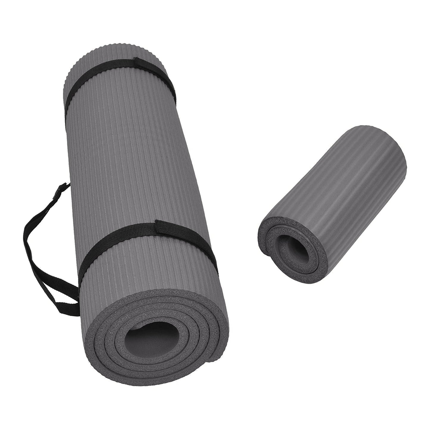 Tapete de ioga BalanceFrom Fitness GoYoga+ 71 x 24 pol. com joelheira e alça, cinza