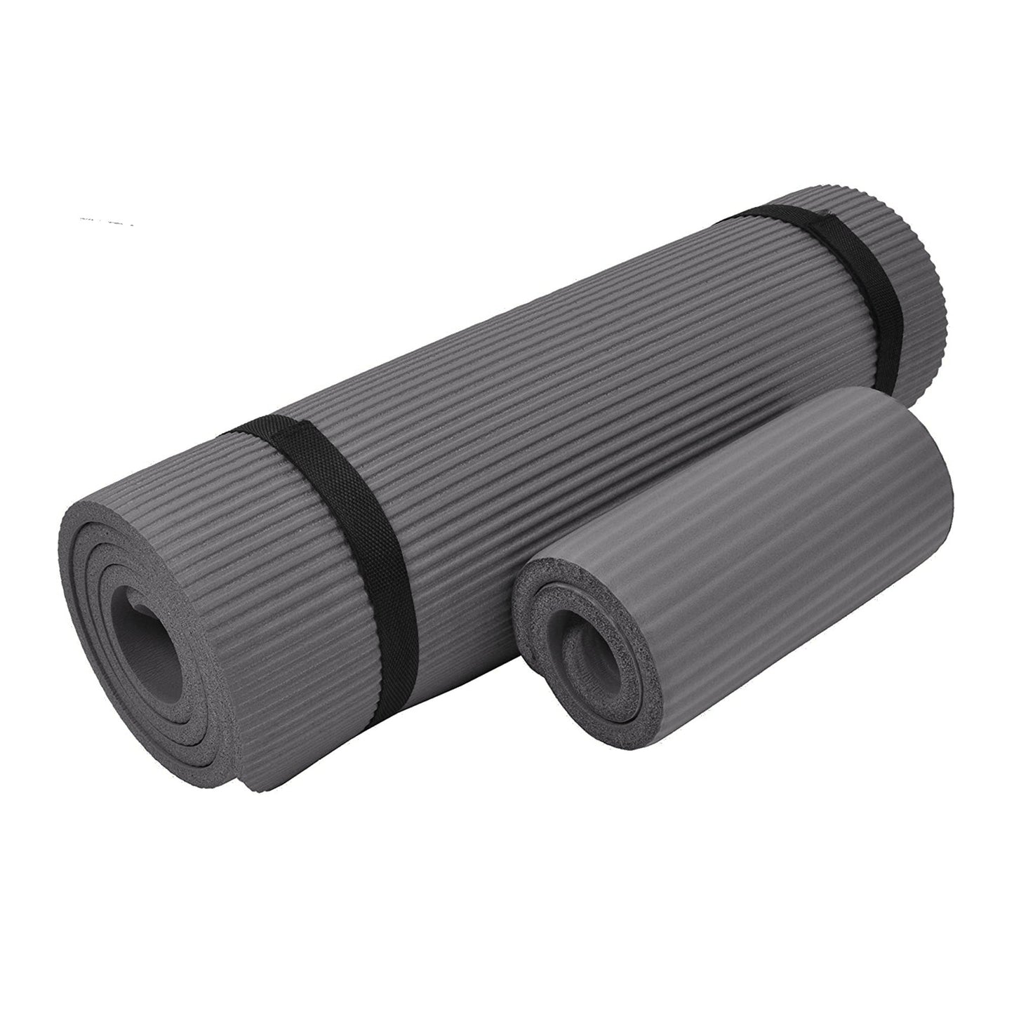 Tapete de ioga BalanceFrom Fitness GoYoga+ 71 x 24 pol. com joelheira e alça, cinza