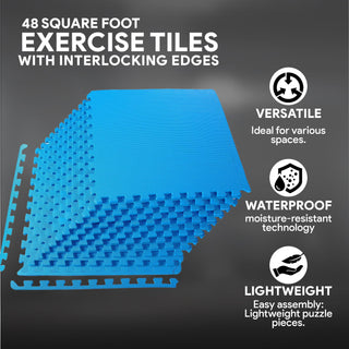 Tapete de exercícios de espuma EVA interligada de 48 pés quadrados da BalanceFrom Fitness, azul