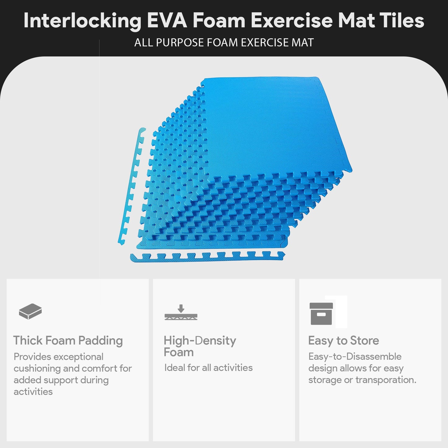 Tapete de exercícios de espuma EVA interligada de 48 pés quadrados da BalanceFrom Fitness, azul
