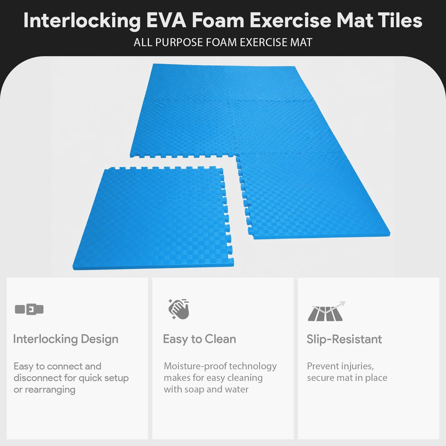 Tapete de exercícios de espuma EVA interligada de 48 pés quadrados da BalanceFrom Fitness, azul