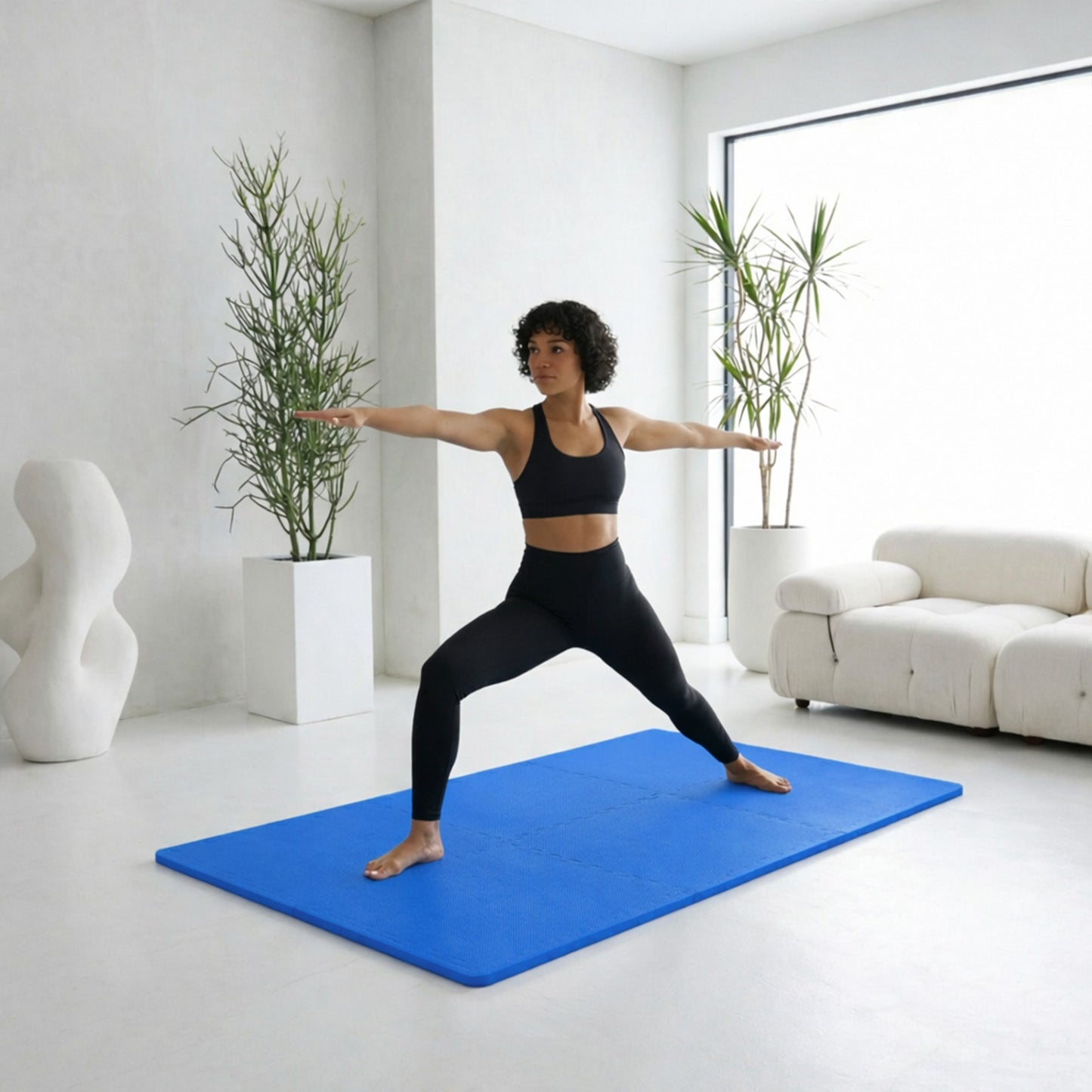 Tapete de exercícios de espuma EVA interligada de 48 pés quadrados da BalanceFrom Fitness, azul