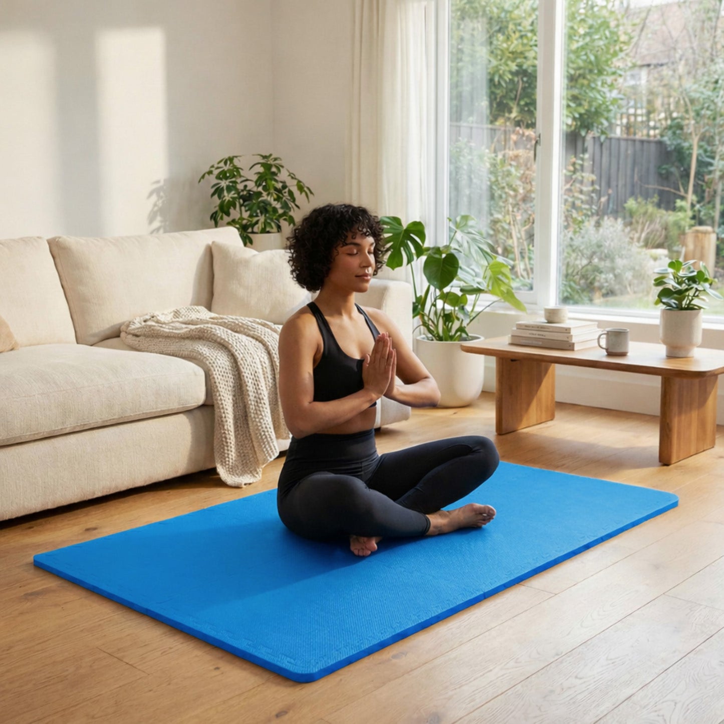 Tapete de exercícios de espuma EVA interligada de 48 pés quadrados da BalanceFrom Fitness, azul