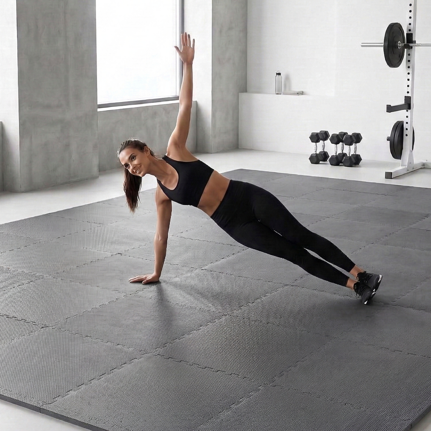 Tapete de exercícios de espuma EVA interligada de 144 pés quadrados da BalanceFrom Fitness, cinza