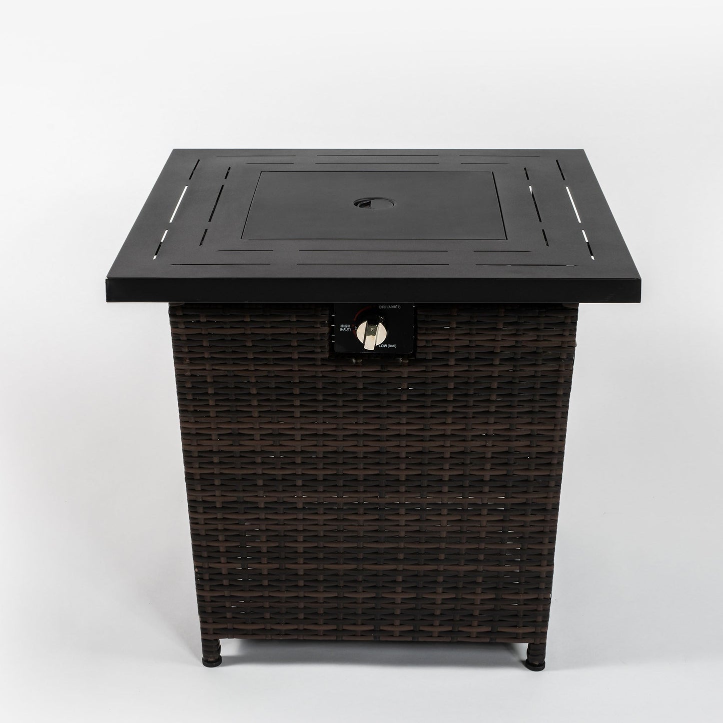 28-Inch Black Wicker Outdoor Propane Gas Fire Pit Table with Steel Top