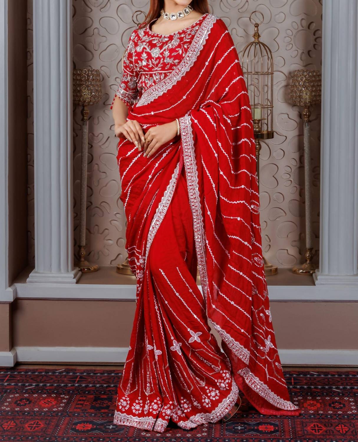 Zaalima Fashion - Chiffon Embroidered Saree With Mirror & Thread Work