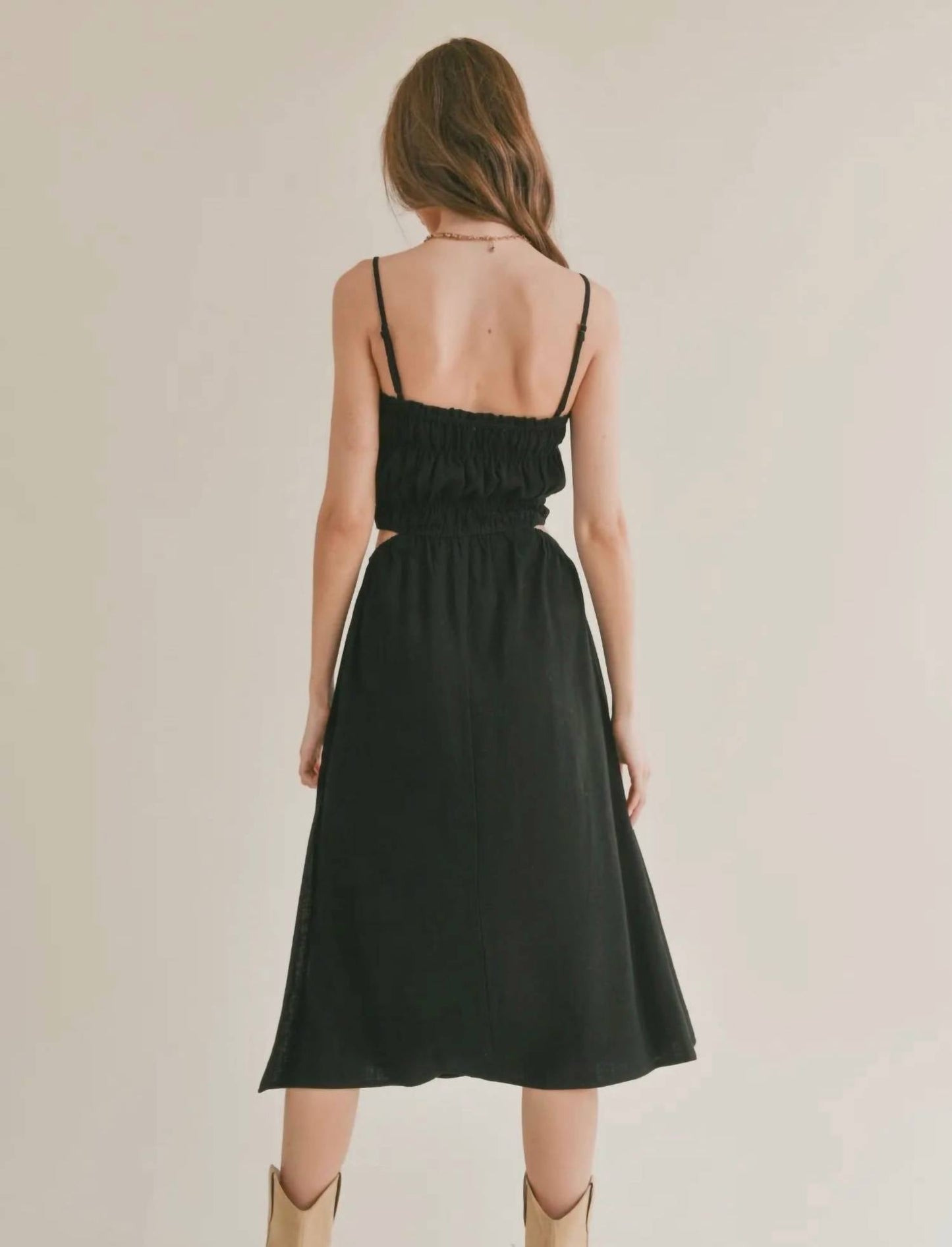 Sage The Label - At Ease Linen Blend Side Cutout MIDI Dress