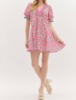 Entro - Floral Mini Dress with detail on sleeve and yoke