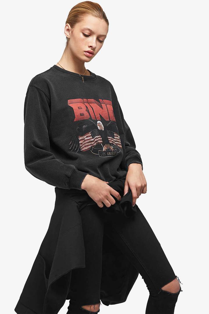 ANINE BING Moletom vintage com estampa gráfica Bing, preto, tamanho XS