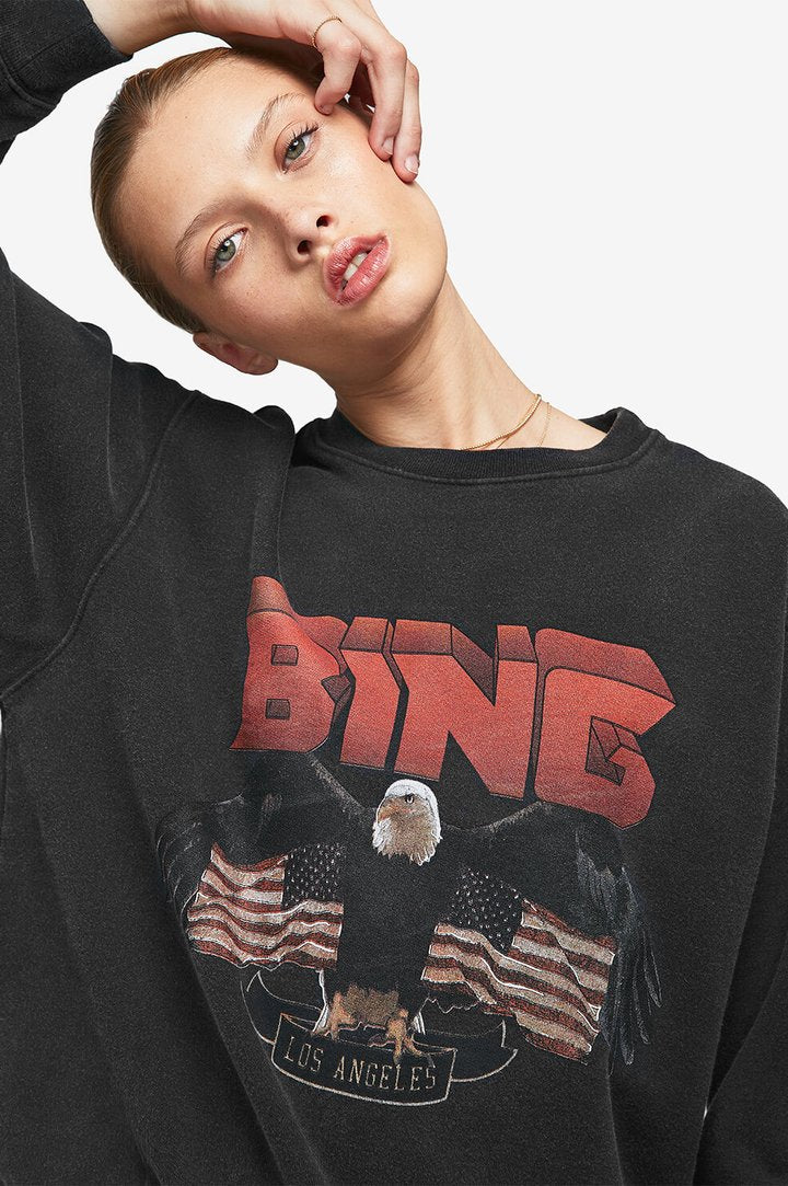 ANINE BING Moletom vintage com estampa gráfica Bing, preto, tamanho XS