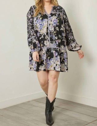 Entro - Floral Print Long Sleeve Mini Dress