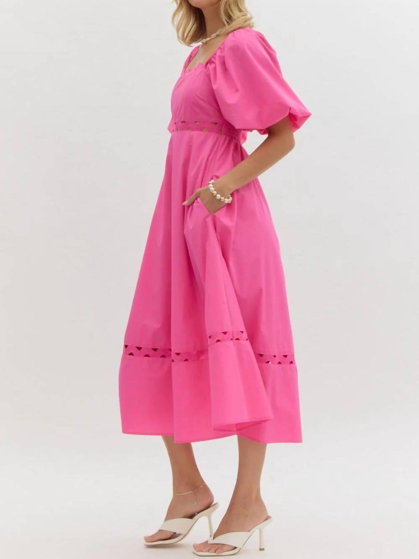 Entro - Puff Sleeve Dress With Cutouts