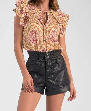 Elan - Blusa com mangas franzidas e amarração frontal