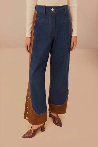 Farm Rio - Western denim wide low waisted pants