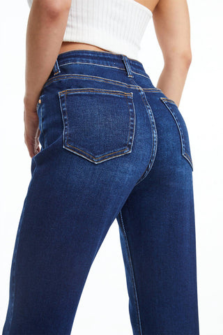 Bayeas - High Rise Straight Raw Hem Jeans