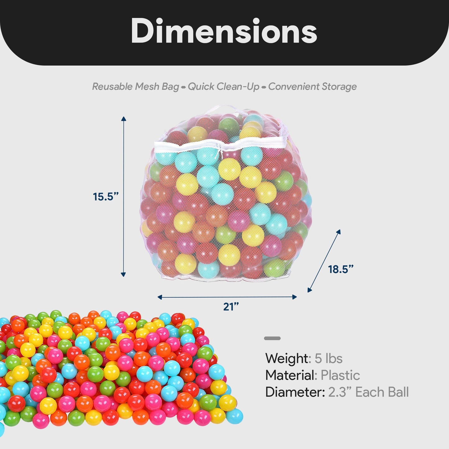 Bolas de brinquedo BalanceFrom Fitness de 2,3 pol. à prova de esmagamento com bolsa de armazenamento, multicoloridas