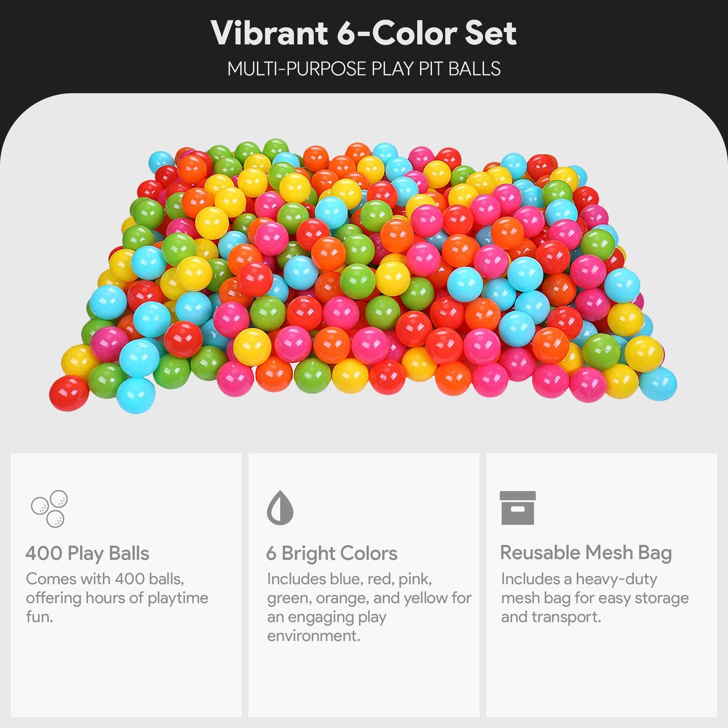 Bolas de brinquedo BalanceFrom Fitness de 2,3 pol. à prova de esmagamento com bolsa de armazenamento, multicoloridas