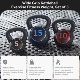 Pesos de exercícios de fitness com kettlebell de pegada ampla BalanceFrom, 5, 10 e 15 libras