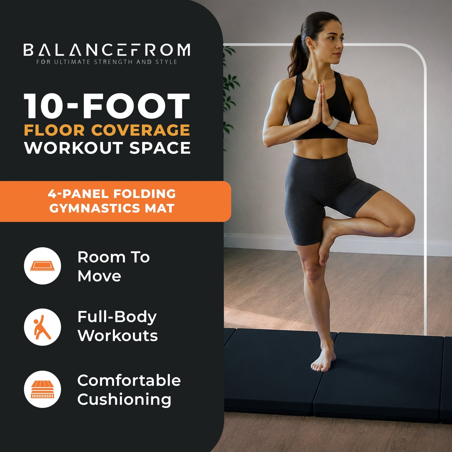 Tapete de ginástica dobrável multiuso BalanceFrom Fitness 120 x 48", preto