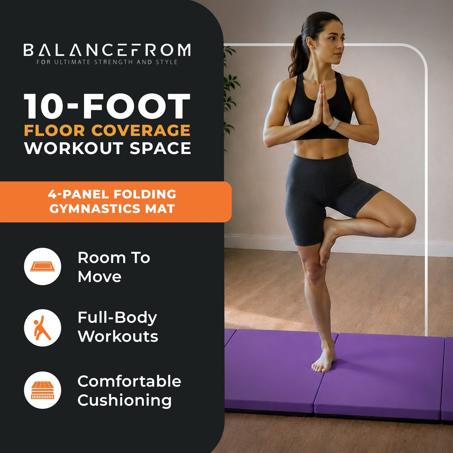 Tapete de ginástica dobrável multiuso BalanceFrom Fitness GoGym 120x48 pol., roxo