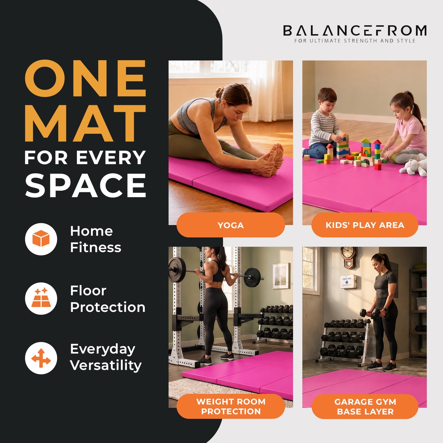 Tapete de ginástica dobrável multiuso BalanceFrom Fitness GoGym 120x48 pol., roxo