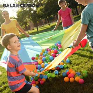 Bolas de brinquedo BalanceFrom Fitness de 2,3 pol. à prova de esmagamento com bolsa de armazenamento, multicoloridas