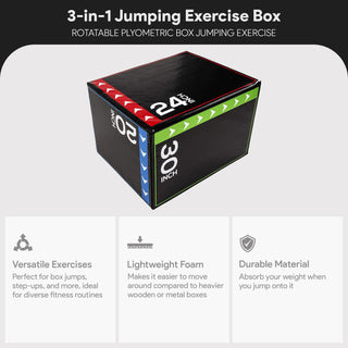 BalanceFrom Fitness 3 em 1 Caixa de espuma pliométrica de 60 libras para exercícios de salto, preta