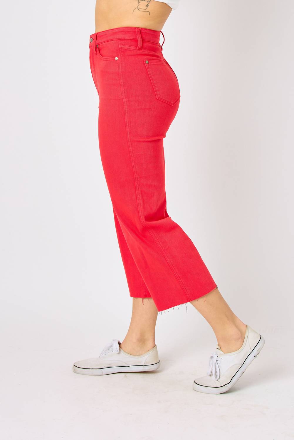 Judy Blue - High Waist Red Garment Dyed Tummy Control Crop Wide Leg