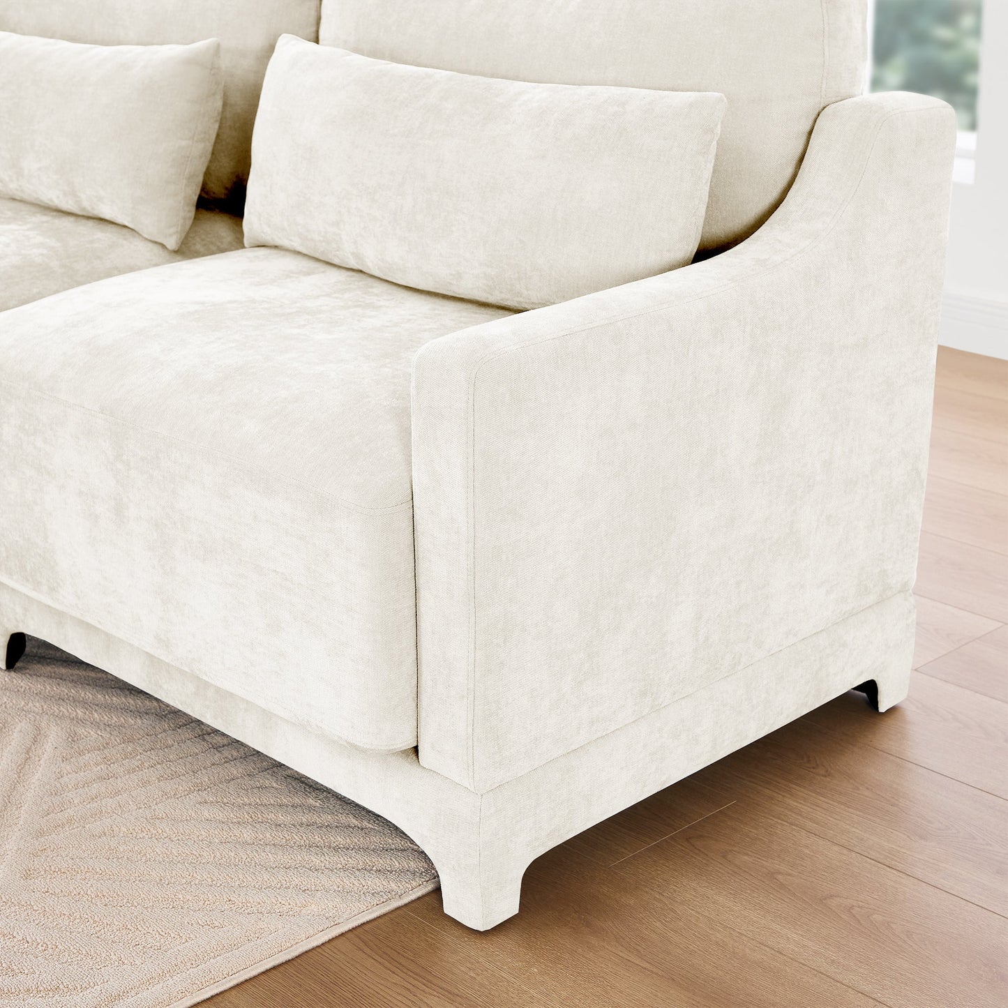 Elegant Four-Seater Sofa with Movable Ottoman and Lumbar Pillow