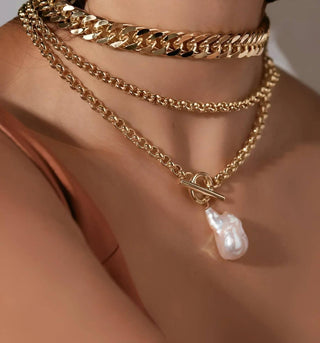 Eklexic - Colar feminino com pingente de pérola barroca e micro real