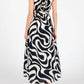 Calista - Navy Print Smocked Waist Halter Neck Back Tie Maxi Dress