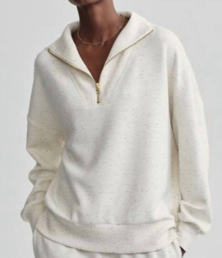 Varley - Moletom Hawley Half Zip Marfim Marrom Manchado