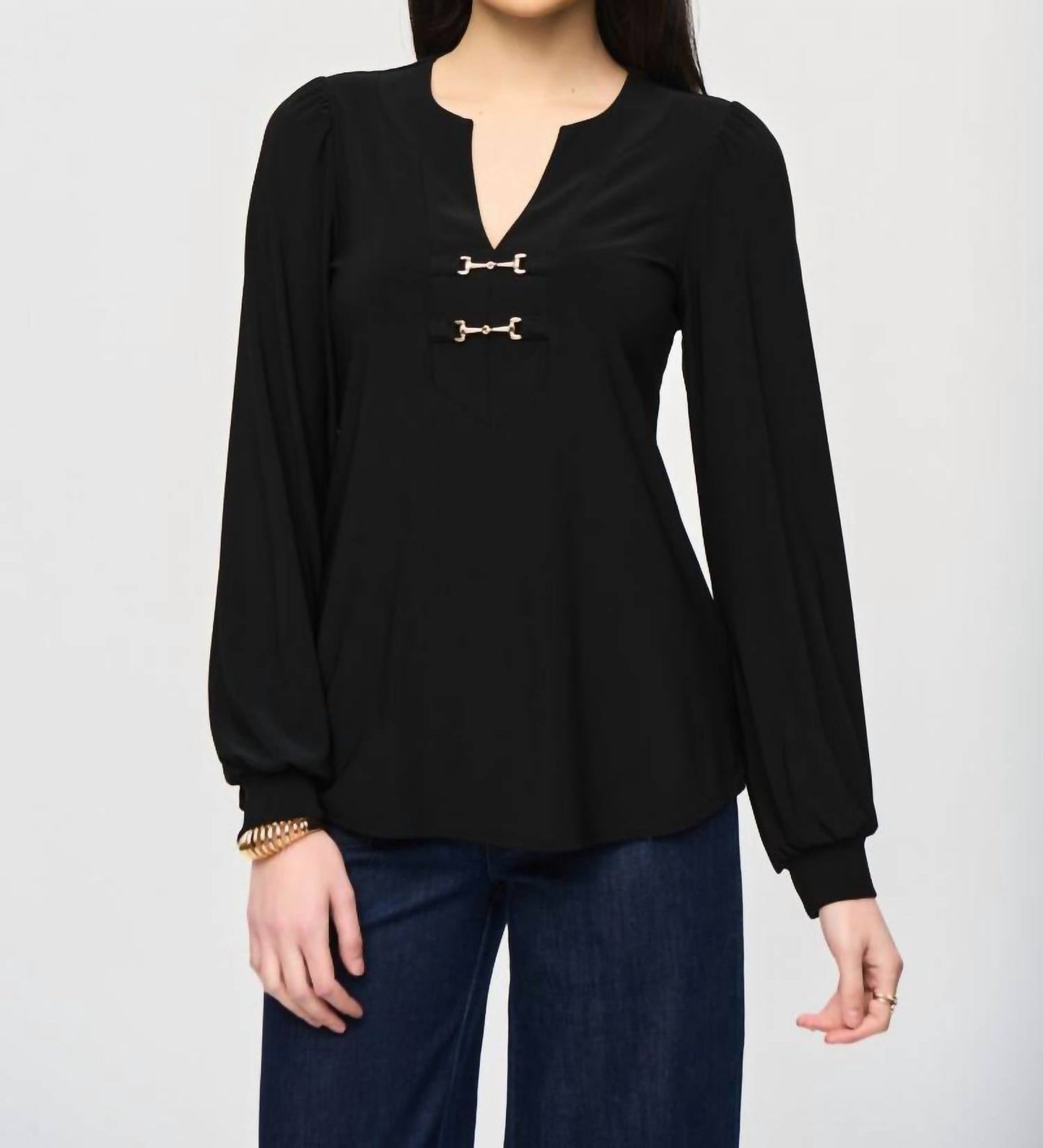 Joseph Ribkoff - V-neck Puff Sleeve Flared Top